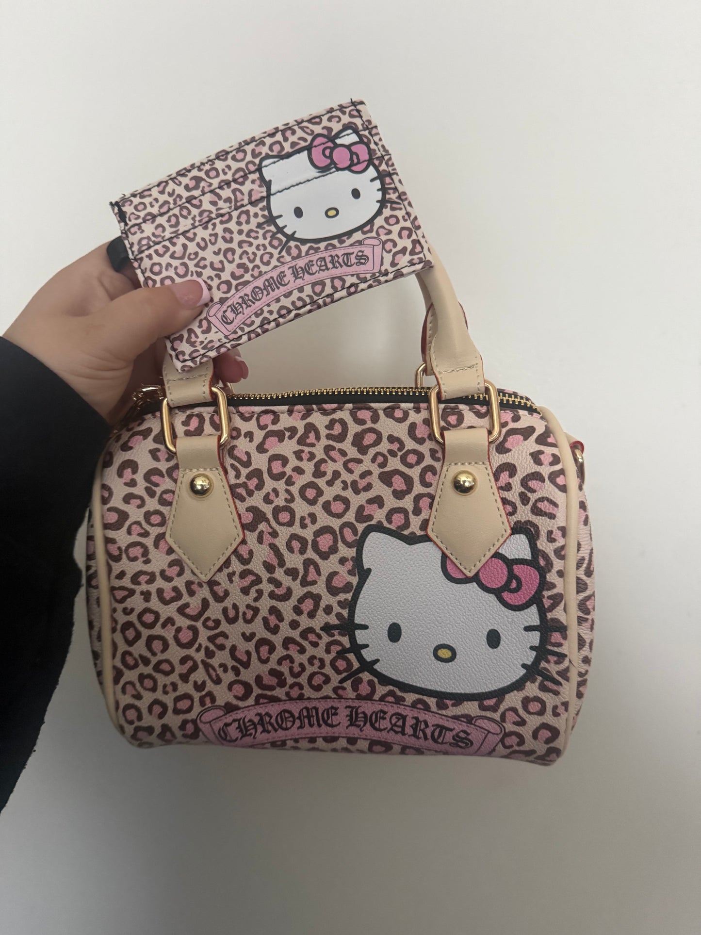 Cheetah Print Hello Kitty Chrome Hearts Purse and Cardholder Set