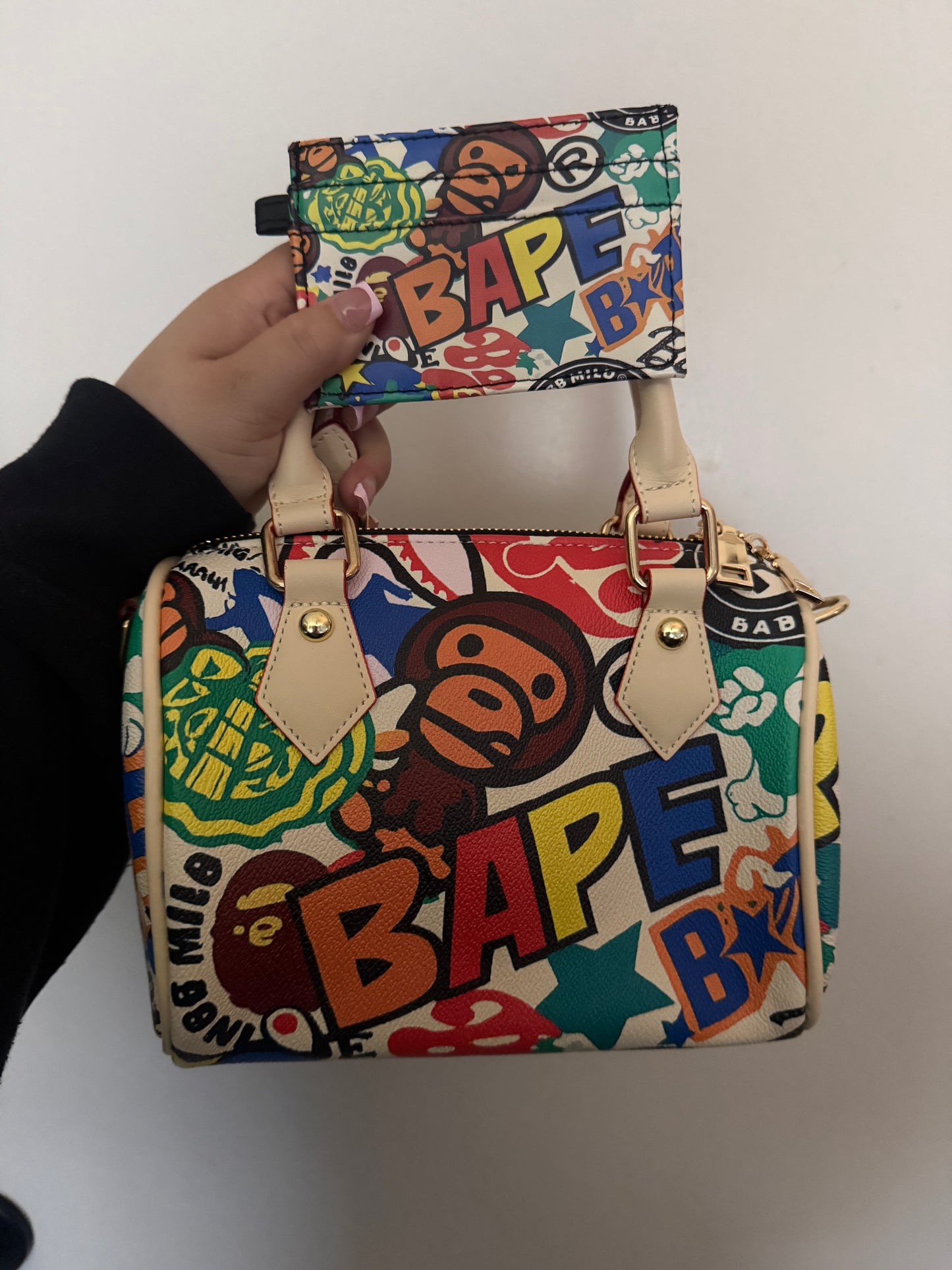 Colorful Bape Purse and Cardholder Set