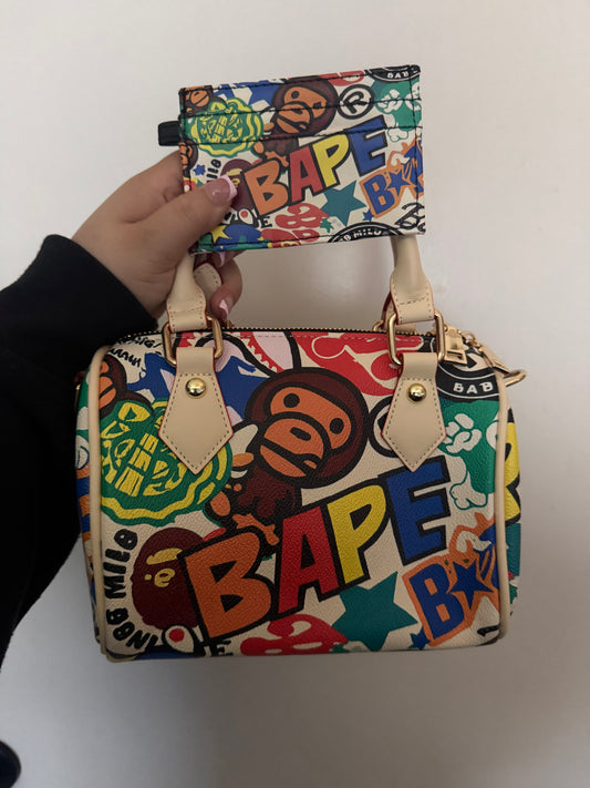 Colorful Bape Purse and Cardholder Set